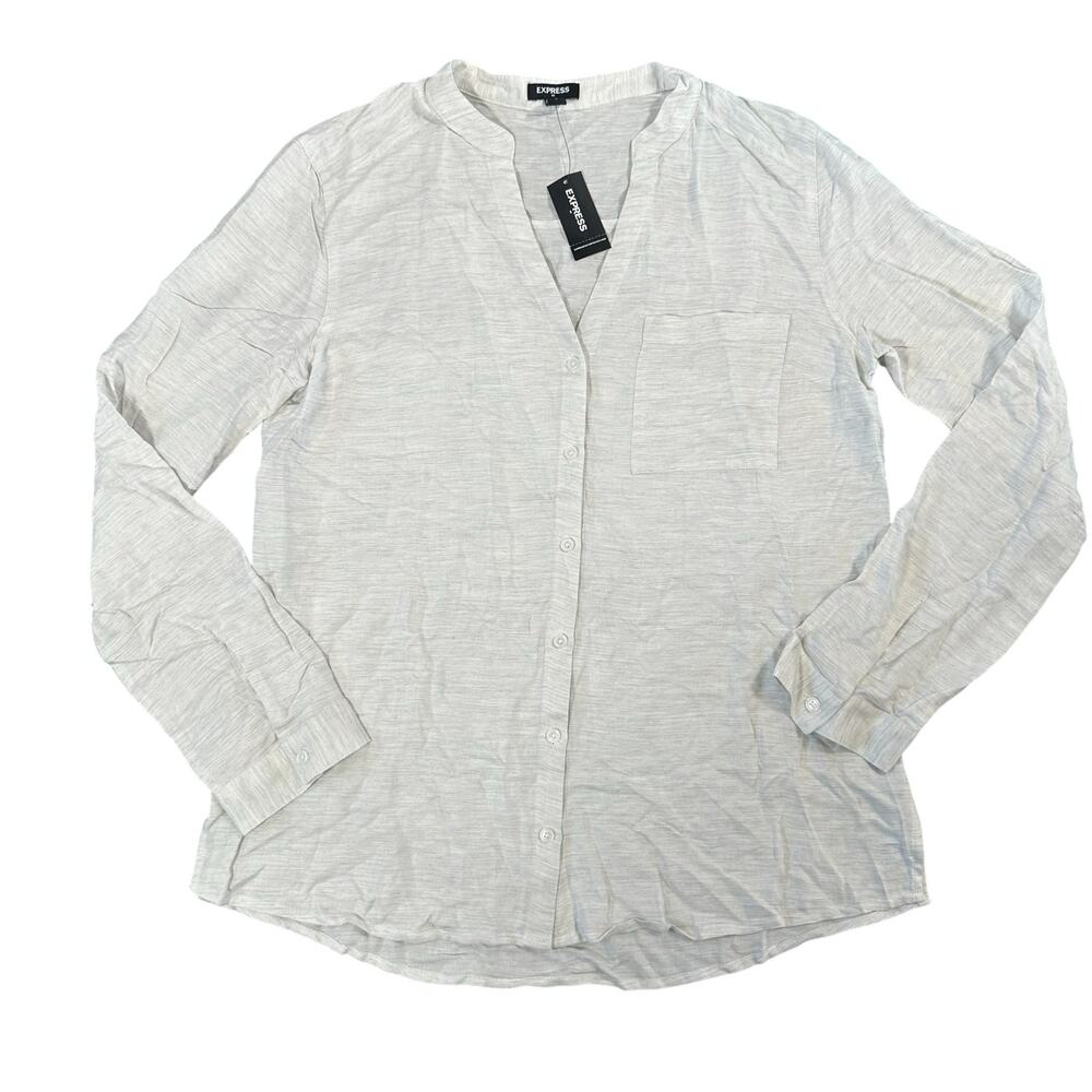 Express Women's Solid Band Collar Rayon Shirt Size S